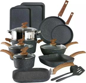 Cooking Utensil Set, 17 Piece Non Stick Pot Set, Suitable for All Major Types of Stoves, Black Granite Pot Set
