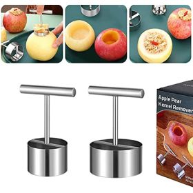 2pcs Apple Corer Tool 304 Stainless Steel Multifunction Apple Pear Core Separator Kitchen Tool; Easy To Use Durable Apple Corer Remover (Color: L+S)