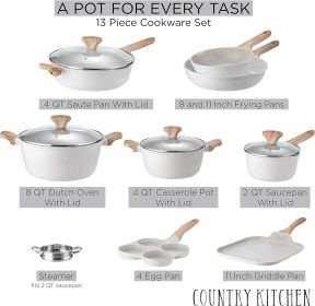 Induction Cookware Sets - 6/8/11/13/15 Piece Nonstick Cast Aluminum Pots and Pans with BAKELITE Handles, Glass Lids -Cream (Color: 13 Pcs)