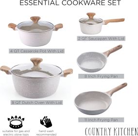 Induction Cookware Sets - 6/8/11/13/15 Piece Nonstick Cast Aluminum Pots and Pans with BAKELITE Handles, Glass Lids -Cream (Color: 8 Pcs)