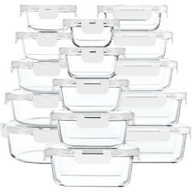 30 Pieces Glass Food Storage Containers with Snap Locking Lids,Glass Meal Prep Containers Set - Lunch Containers,Microwave (Color: White)