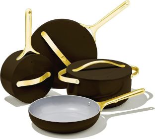 Caraway Nonstick Ceramic Cookware Set - Navy, PTFE & PFOA Free, Oven & Stovetop Safe, Pots and Pans Set (Color: Black)