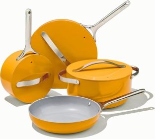 Caraway Nonstick Ceramic Cookware Set - Navy, PTFE & PFOA Free, Oven & Stovetop Safe, Pots and Pans Set (Color: Marigold)