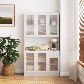 70" Pantry Cabinet Kitchen Hutch Buffet Sideboard, Oven Countertop Storage Microwave Cabinet 6 Doors and 1 Drawer (Color: White-1)
