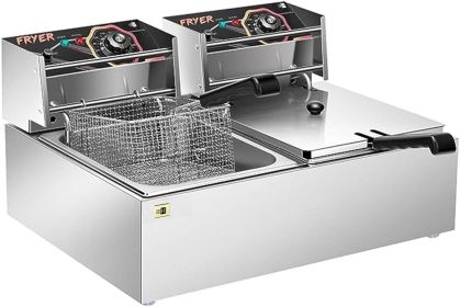110V 20.7 Qt Commercial Electric Deep Fryer with 2 x 6.35 QT Removable Baskets, Overheat Protection (Default: Default)