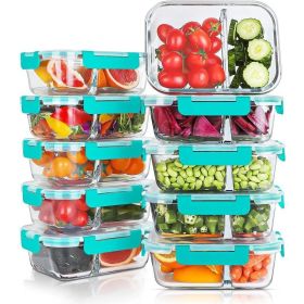10Packs 30ozGlass Meal Prep Containers 2Compartments,Glass Food Storage Containers with Lids,Airtight Lunch Bento Boxes,BPA Free (Color: Green)