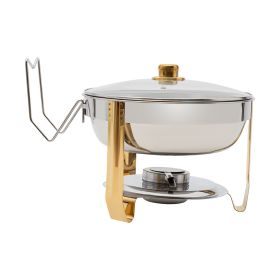 5 Qt Chafing Dish Buffet Set, Stainless Steel Round Chafers and Buffet Warmers Sets, Round Chafing Dish (Color: Gold, Capacity: 4-5L)