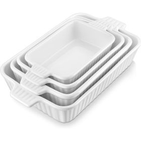 Set of 4, Porcelain Baking Pans Set for Oven, Casserole Dish, Ceramic Rectangular Baking Dish Lasagna Pans (Color: White)