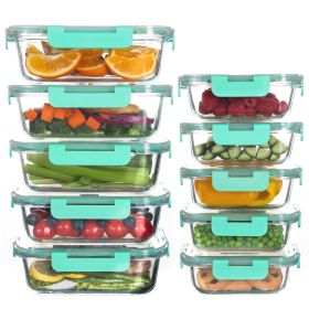 10 Pack Glass Meal Prep Containers, Food Storage Containers with Lids Airtight, Microwave, Oven, Freezer and Dishwasher Safe (Color: 10 Pack Mint)