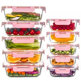10 Pack Glass Meal Prep Containers, Food Storage Containers with Lids Airtight, Microwave, Oven, Freezer and Dishwasher Safe (Color: 10 Pack Pink)