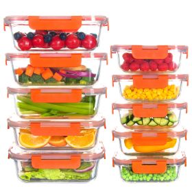 10 Pack Glass Meal Prep Containers, Food Storage Containers with Lids Airtight, Microwave, Oven, Freezer and Dishwasher Safe (Color: 10 Pack Orange)