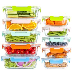 10 Pack Glass Meal Prep Containers, Food Storage Containers with Lids Airtight, Microwave, Oven, Freezer and Dishwasher Safe (Color: 10 Pack Colorful)
