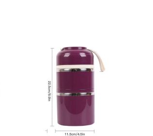 Z40 Portable Thermos Lunch Box Food Container 2/3 Layer Bento Box Stainless Steel Insulated Lunch Box for Food Storage Container (Color: Purple two layers)
